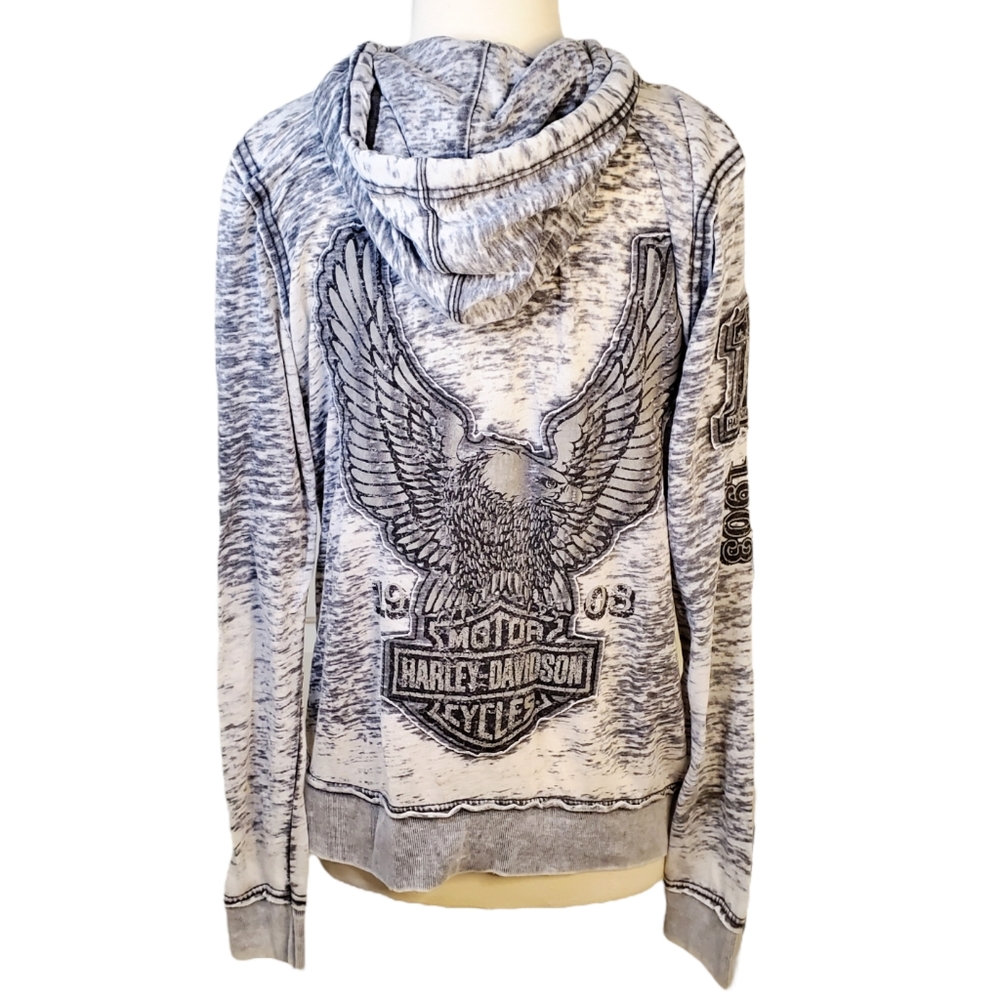 Harley-Davidson Distressed Eagle Zip Front Hoodie Lightweight Size L Flawed